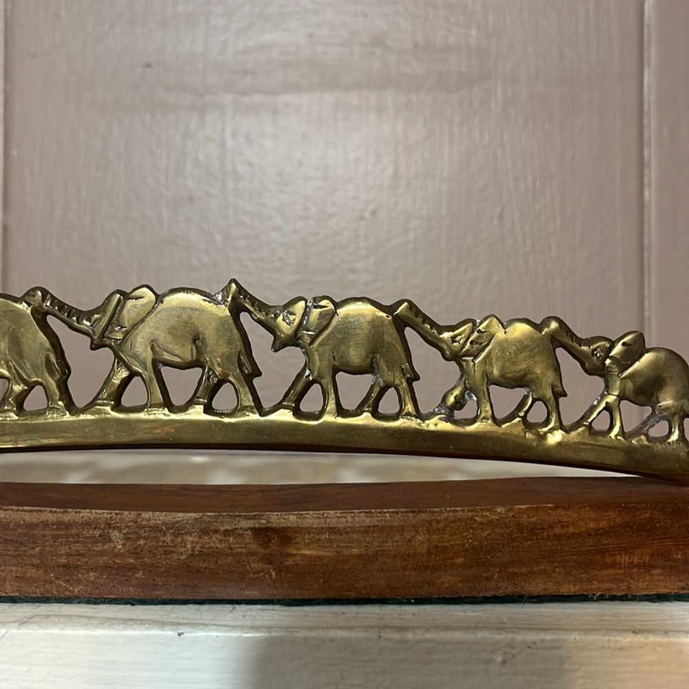INDIA ELEPHANT CARAVAN WOOD AND BRASS VINTAGE - Picture 5 of 7